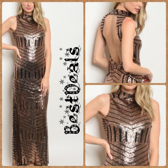 🌿New ! BLACK WITH BRONZE SEQUINS DRESS-101  - Picture 2 of 5